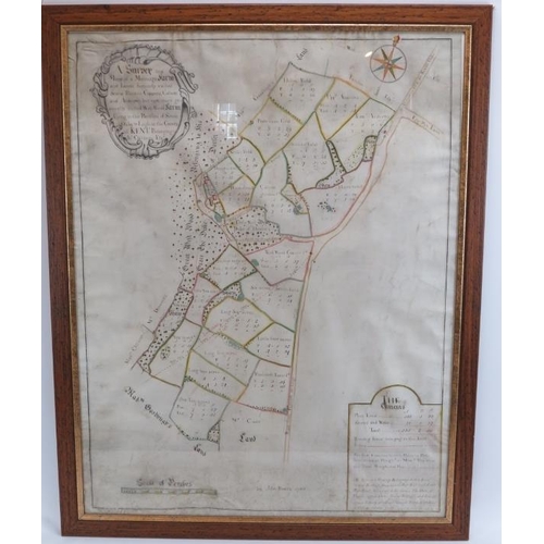 130 - Of local interest: A hand drawn and colour highlighted map of West Wood farm and lands in Kent, 18th... 