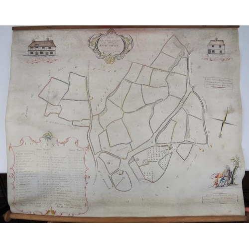 131 - Of local interest: A hand drawn and colour highlighted map of Longbarns in Kent, 18th century. Drawn... 