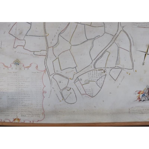 131 - Of local interest: A hand drawn and colour highlighted map of Longbarns in Kent, 18th century. Drawn... 