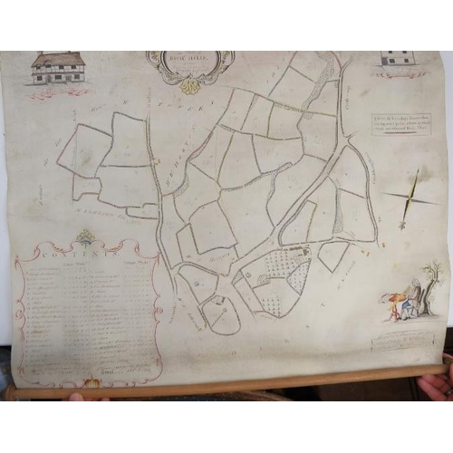 131 - Of local interest: A hand drawn and colour highlighted map of Longbarns in Kent, 18th century. Drawn... 