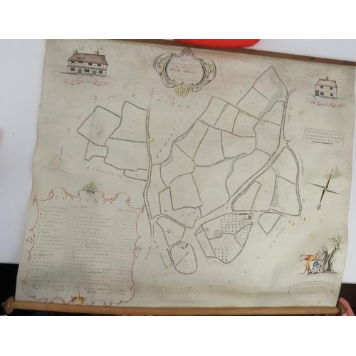 131 - Of local interest: A hand drawn and colour highlighted map of Longbarns in Kent, 18th century. Drawn... 