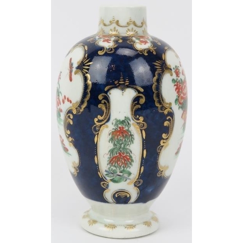 2 - An early Worcester gilt and polychrome enamel decorated porcelain tea caddy, late 18th century. Geor... 