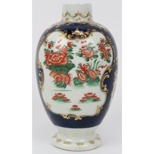 2 - An early Worcester gilt and polychrome enamel decorated porcelain tea caddy, late 18th century. Geor... 