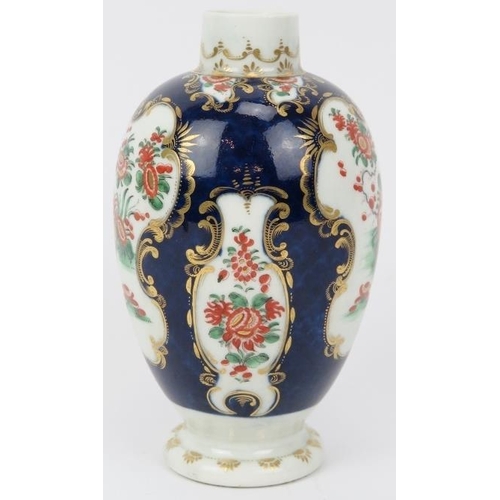 2 - An early Worcester gilt and polychrome enamel decorated porcelain tea caddy, late 18th century. Geor... 