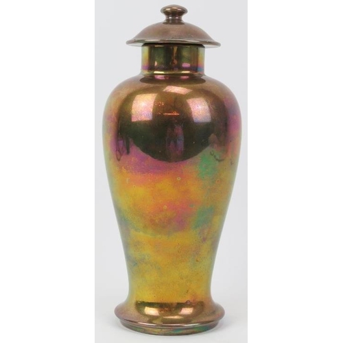 27 - A William Moorcroft iridescent lustre glazed vase and cover, early 20th century. Of meiping form, mo... 