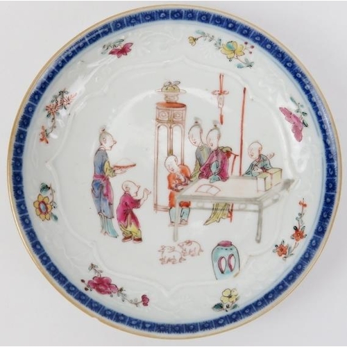 29 - A Chinese polychrome painted famille rose matching bowl and dish, 18th century. Both with decoration... 