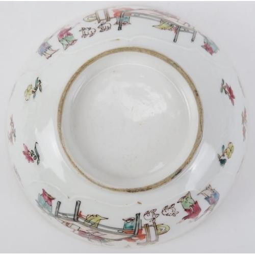 29 - A Chinese polychrome painted famille rose matching bowl and dish, 18th century. Both with decoration... 