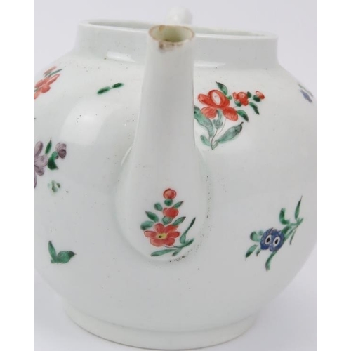 3 - Two early Worcester polychrome enamel decorated porcelain teapots and covers, late 18th century. Geo... 