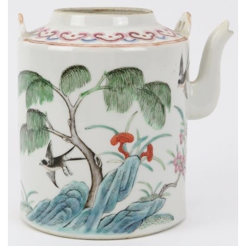 30 - A Chinese famille rose enamelled teapot, 19th century. Finely overglaze enamel painted depicting bir... 