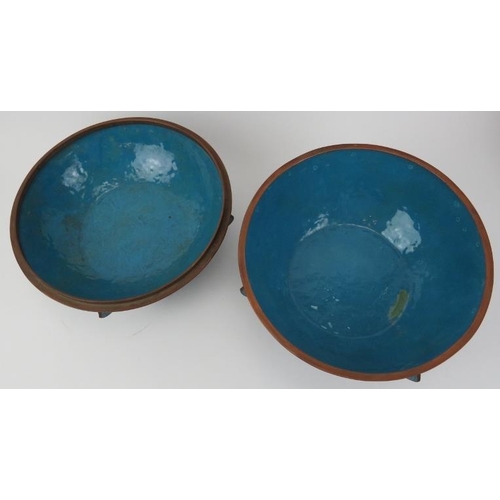 36 - A large pair of Chinese cloisonné bowls with covers, 20th century. Modelled with archaistic decorati... 