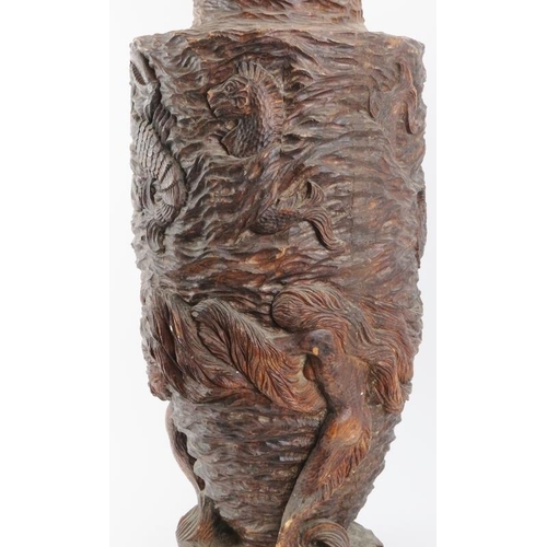 41 - A large nautical mermaid vase hand carved in wood, signed J Vainaukas and dated 1941. Of amphora for... 