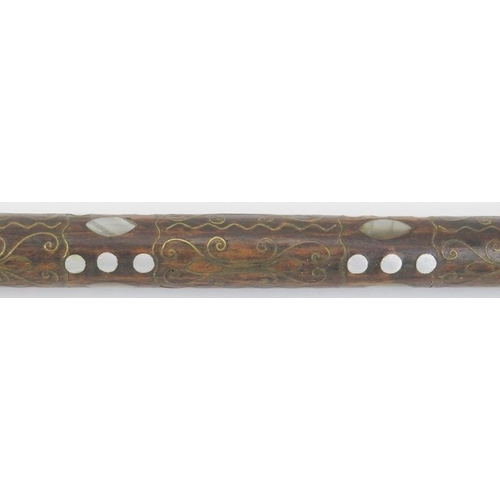 49 - An Indian inlaid fruitwood walking cane, late 19th/20th century. The knop handle and tapered shaft d... 