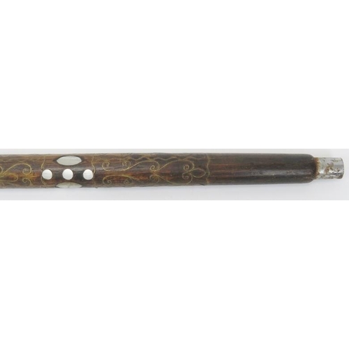 49 - An Indian inlaid fruitwood walking cane, late 19th/20th century. The knop handle and tapered shaft d... 