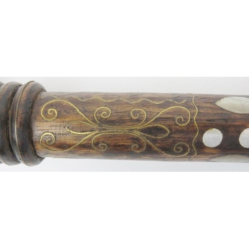 49 - An Indian inlaid fruitwood walking cane, late 19th/20th century. The knop handle and tapered shaft d... 