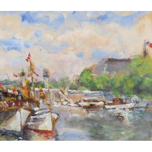 586 - Mercer (1952) - 'Harbour Scene', oil on board, signed and dated, 33cm x 41cm, framed.
Condition repo... 