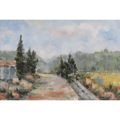 588 - O. Onofri (20th century) - 'Landscape', oil, signed, 19cm x 29cm, framed. 
Condition report: No issu... 