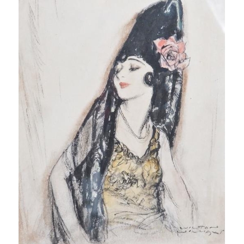 591 - Wilton Williams (fl. c.1920's) - 'Spanish Lady', mixed media, 15cm x 12.5cm, framed.
Together with a... 