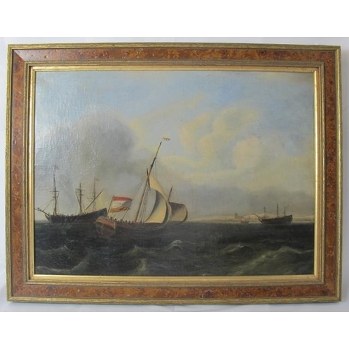 592 - Dutch school (18th/19th century) - 'Marine scene', oil on canvas, 42cm x 57cm, framed.
Condition rep... 