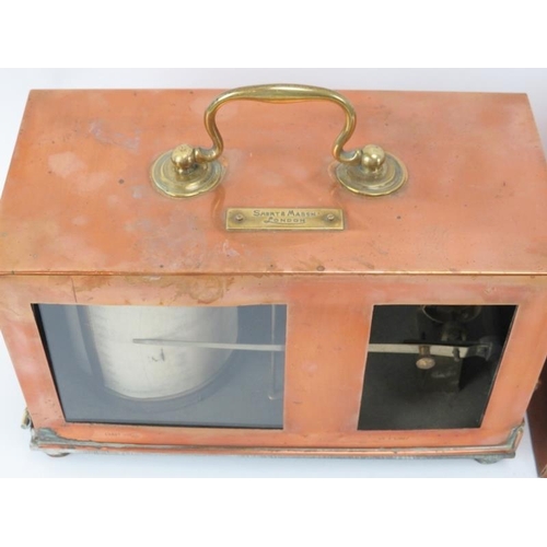 62 - Two copper cased thermographs, late 19th/early 20th century. Both modelled with carry handles, compr... 