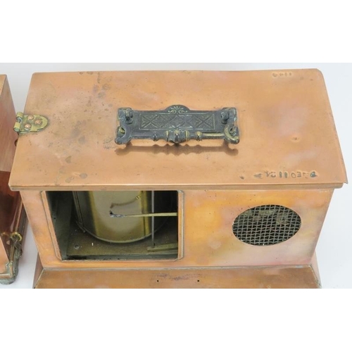 62 - Two copper cased thermographs, late 19th/early 20th century. Both modelled with carry handles, compr... 