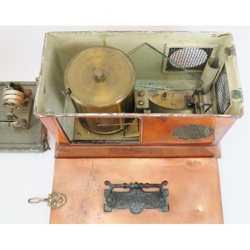 62 - Two copper cased thermographs, late 19th/early 20th century. Both modelled with carry handles, compr... 