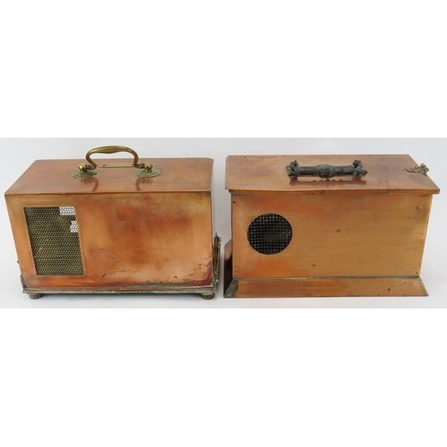 62 - Two copper cased thermographs, late 19th/early 20th century. Both modelled with carry handles, compr... 