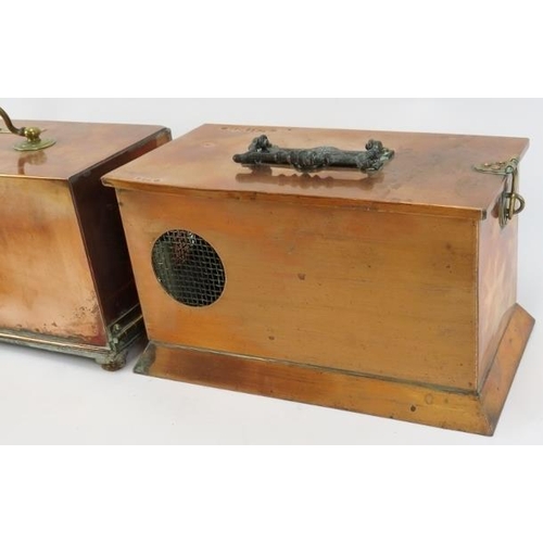 62 - Two copper cased thermographs, late 19th/early 20th century. Both modelled with carry handles, compr... 