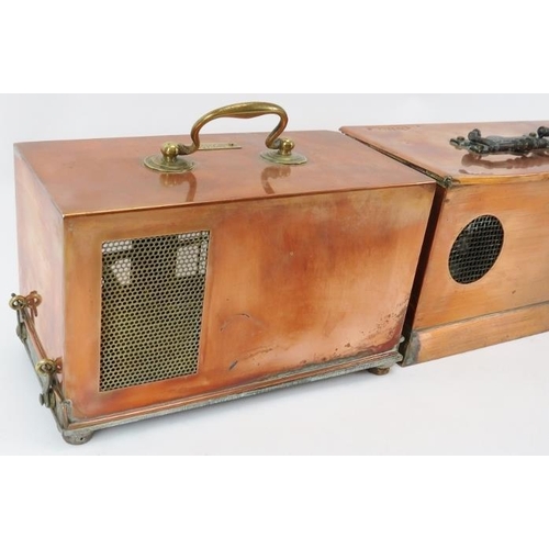 62 - Two copper cased thermographs, late 19th/early 20th century. Both modelled with carry handles, compr... 