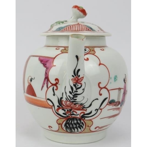 7 - An early Worcester chinoiserie pattern decorated porcelain teapot and cover, late 18th century. Geor... 