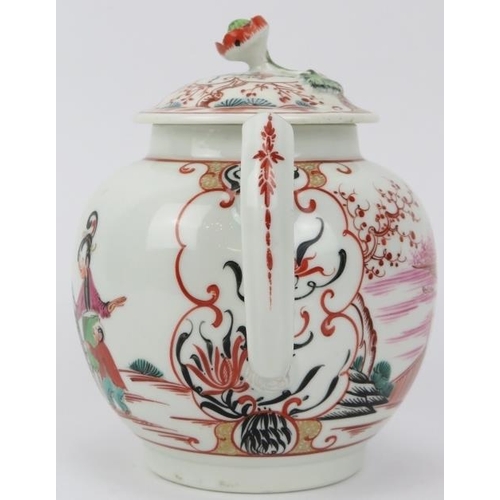 7 - An early Worcester chinoiserie pattern decorated porcelain teapot and cover, late 18th century. Geor... 