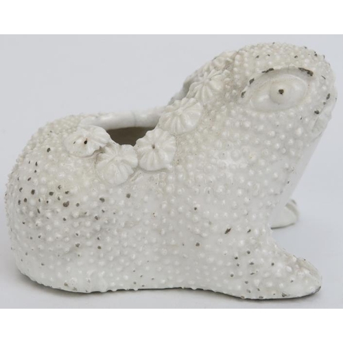 72 - A rare Derby white glazed porcelain posey holder in the form of a toad, Sampson Hancock period. Mode... 