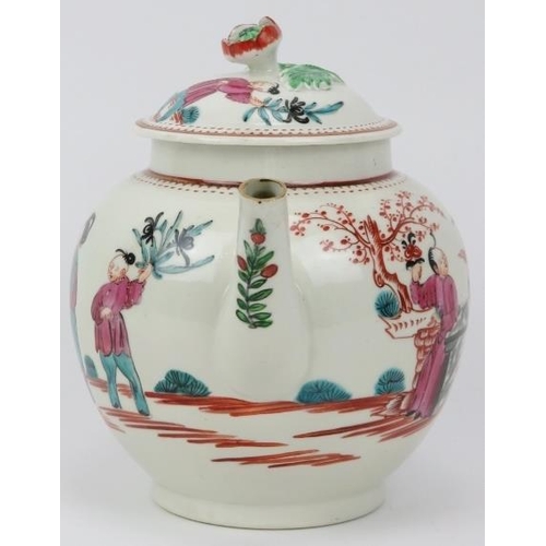 9 - An early Worcester chinoiserie pattern decorated porcelain teapot and cover, late 18th century. Geor... 