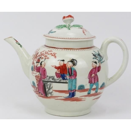 9 - An early Worcester chinoiserie pattern decorated porcelain teapot and cover, late 18th century. Geor... 