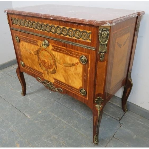 715 - A vintage French kingwood commode chest in the 18th century taste housing three long graduated drawe... 