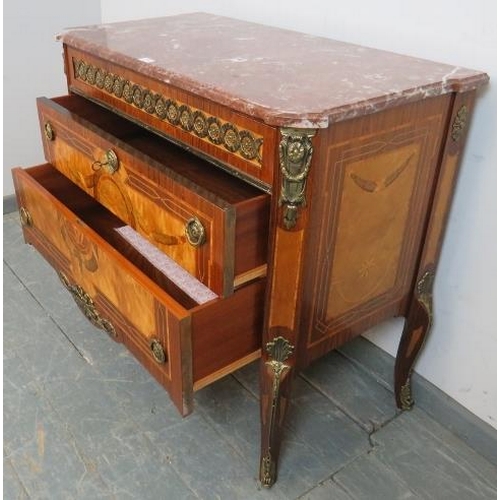 715 - A vintage French kingwood commode chest in the 18th century taste housing three long graduated drawe... 