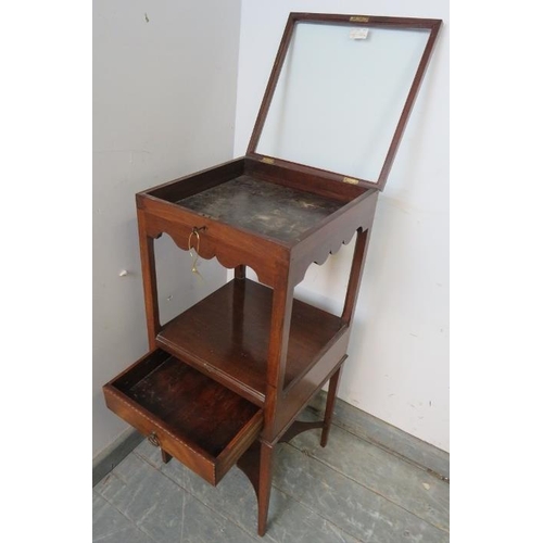 744 - A Georgian mahogany two-tier bijouterie table, with parquetry inlay, the lower tier housing one long... 