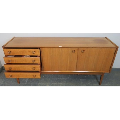 759 - A mid-century teak sideboard by Waring & Gillow, housing four short drawers, one with cutlery cantee... 