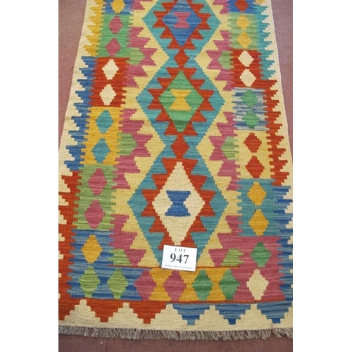 947 - Anatolian Turkish Kilim, good strong vibrant colours and central diamond patterns. In good condition... 