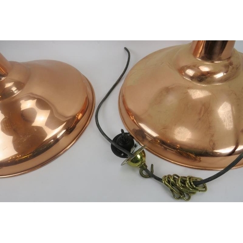 10A - Pair of modern lamp shades copper and painted, ceiling hanging with fittings. 15