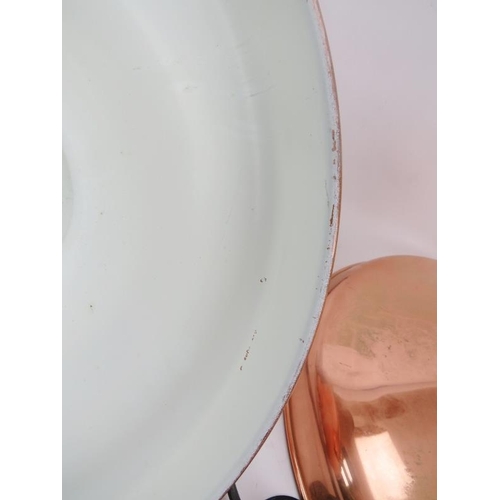 10A - Pair of modern lamp shades copper and painted, ceiling hanging with fittings. 15