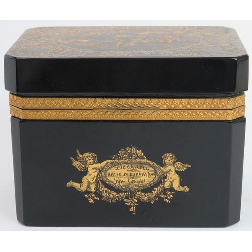 1 - A French gilt decorated black glass jewellery trinket casket, 19th century. With gilt metal mounts, ... 