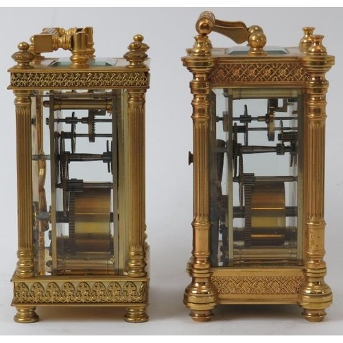 102 - Two gilt brass carriage clocks, early 20th century. (2 items) 13 cm height, 13.7 cm height. 
Conditi... 