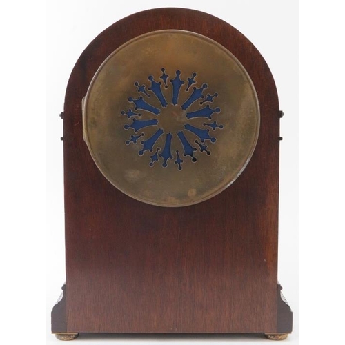 103 - An Edwardian mahogany Harrods mantle clock. French movement. 31 cm height. 
Condition report: Some w... 