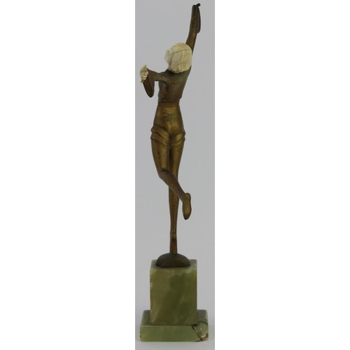 112 - A Josef Lorenzl gilt bronze, ivory and onyx female dancing figure, circa 1930. Marked Lorenzl to the... 