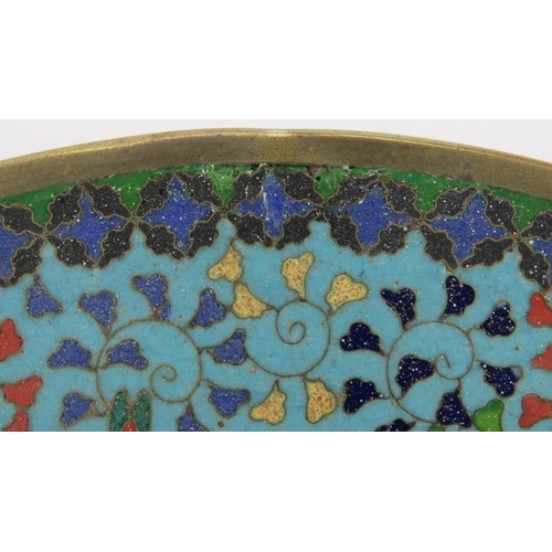 115 - Two Japanese cloisonné enamelled chargers, Meiji period (1868 - 1912). (2 items) 30 cm diameter. 
Co... 