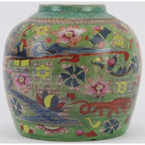 117 - A Chinese export clobbered porcelain ginger jar, early 19th century. Underglaze blue with gilt highl... 