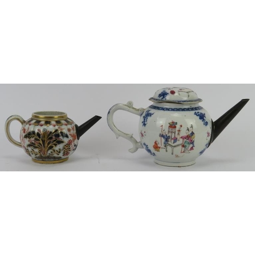 118 - A Chinese polychrome painted famille rose teapot and a gilt highlighted Imari pattern teapot, 18th c... 