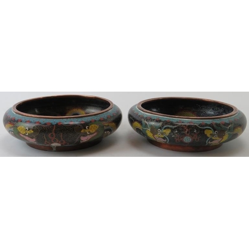 12 - Two Chinese cloisonné enamelled bowls, early 20th century. Both depicting Imperial dragons amongst c... 