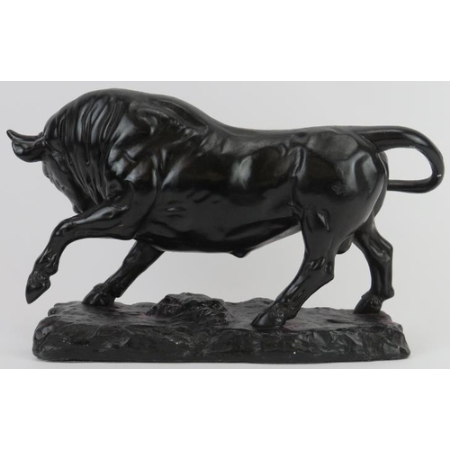 135 - A large Austin Productions bronzed model of a charging bull, 20th century. Signed ‘Milet’ with impre... 