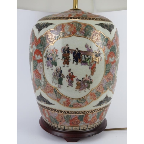 138 - A large Japanese satsuma decorated porcelain table lamp, late 20th century. 73 cm height including s... 